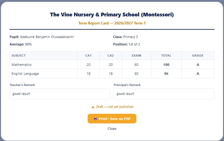 A School360 NG termly report card